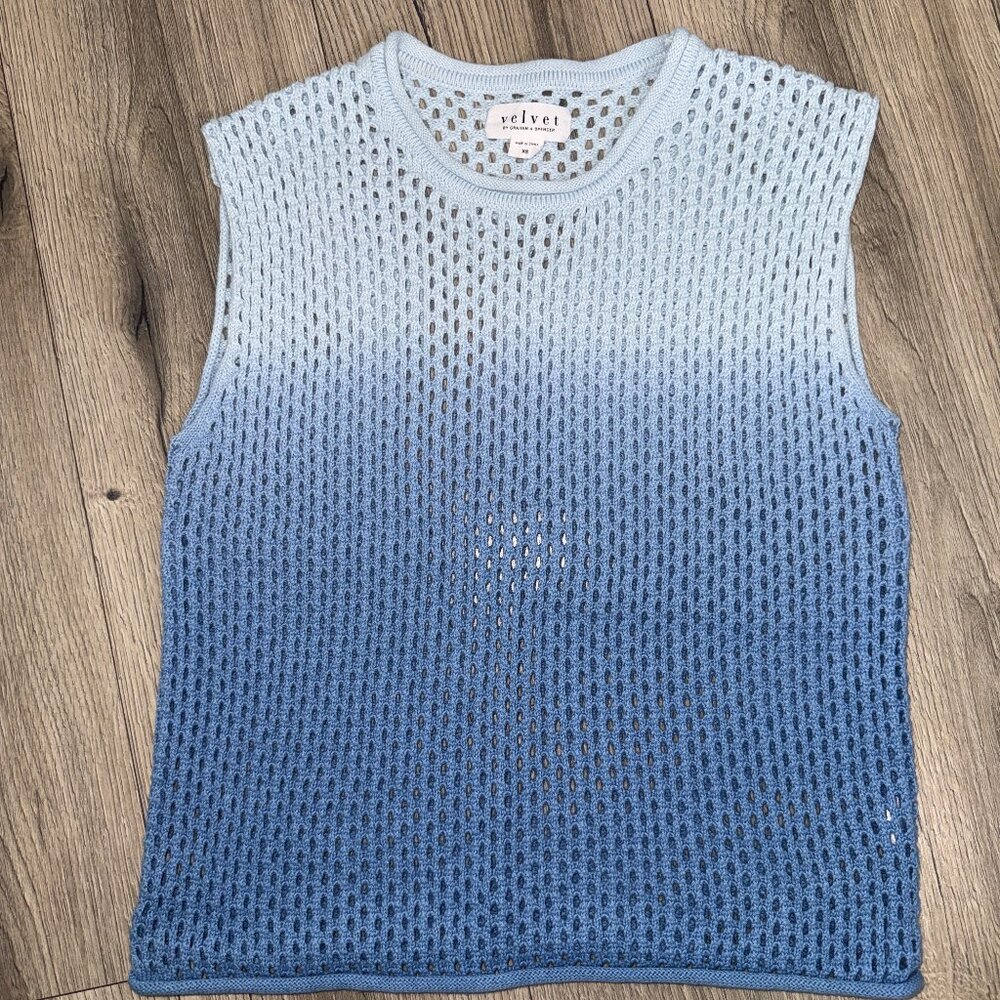 Velvet by Graham & Spencer Nina Mesh Sweater Cotton Cashmere Ombre Horizon XS